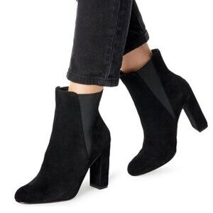 Steve Madden Effect Black Suede Leather Almond Toe Pull-on Ankle Boots Booties 7